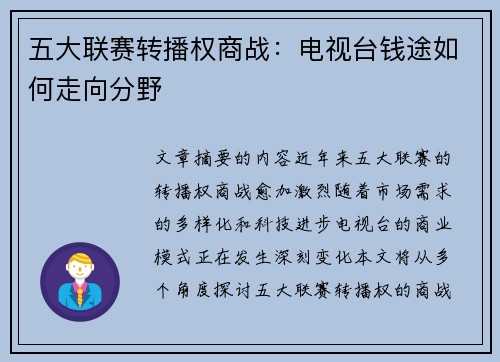 五大联赛转播权商战:电视台钱途如何走向分野 五大联赛转播权商战:电视台钱途如何走向分野